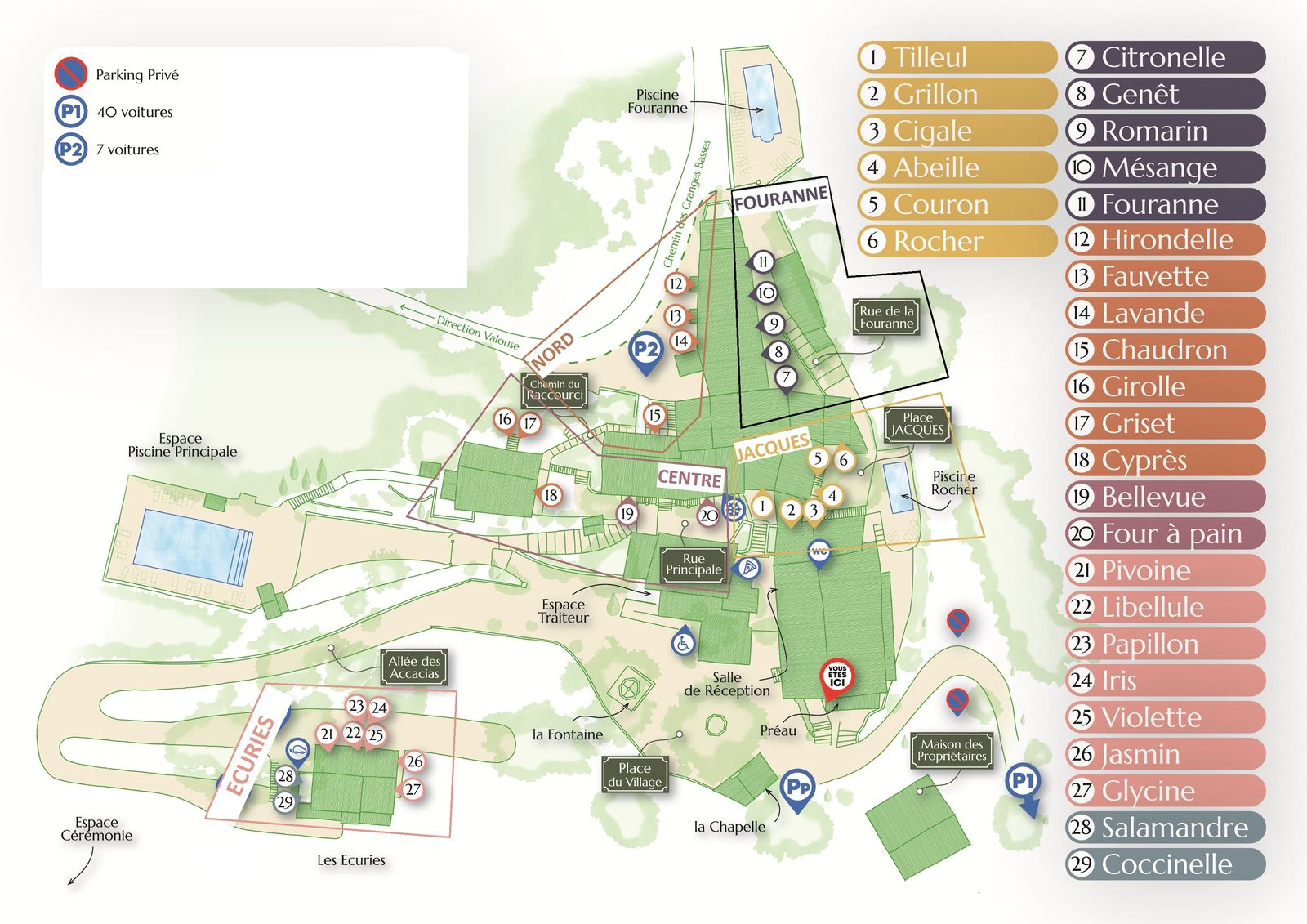Plan du Hameau de Valouse avec ses quartiers